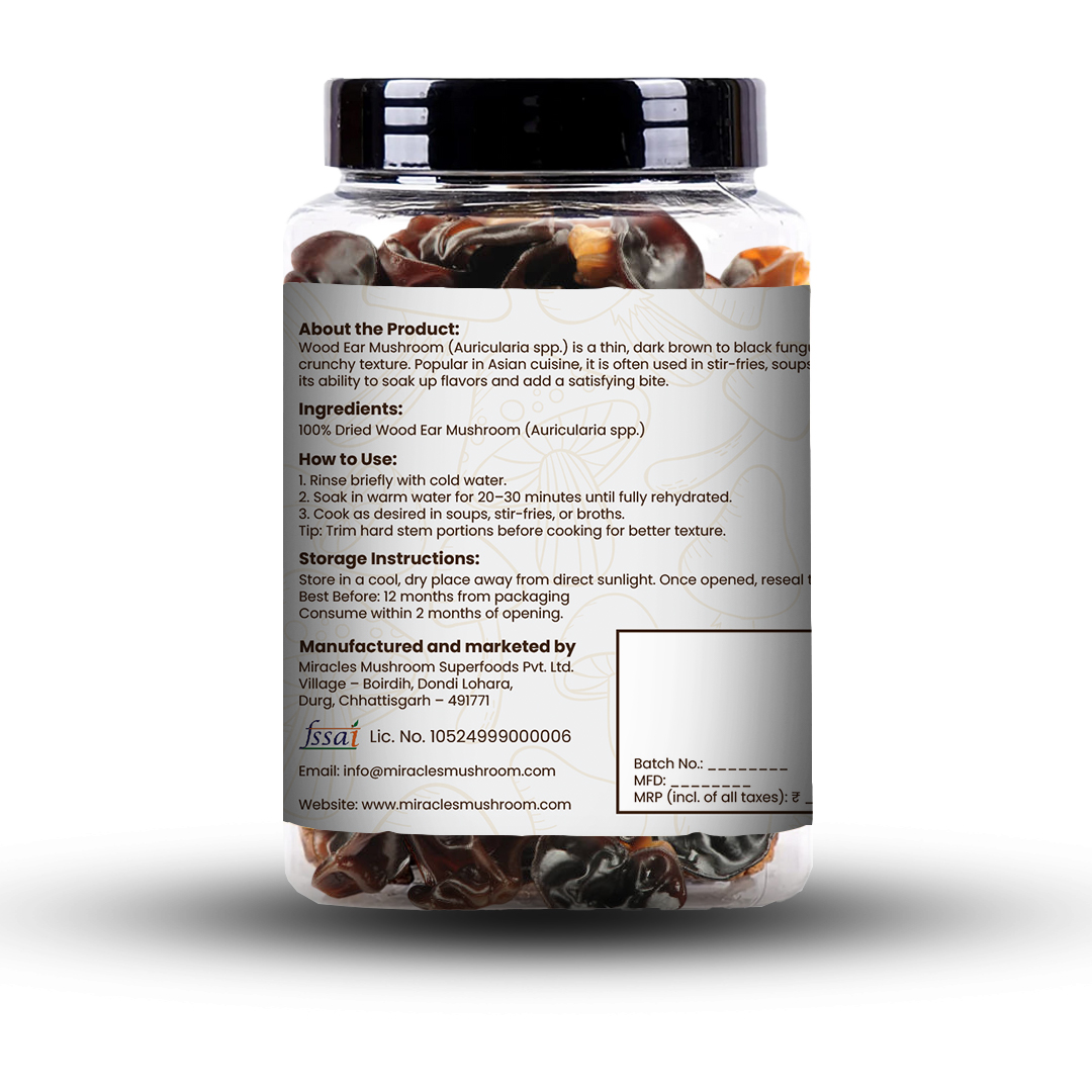 Miracles Mushroom's Dried Wood Ear (Black Fungus) Mushrooms 100g